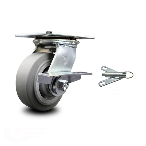 5 Inch Thermoplastic Rubber Caster with Roller Bearing and Brake/Swivel Lock SCC